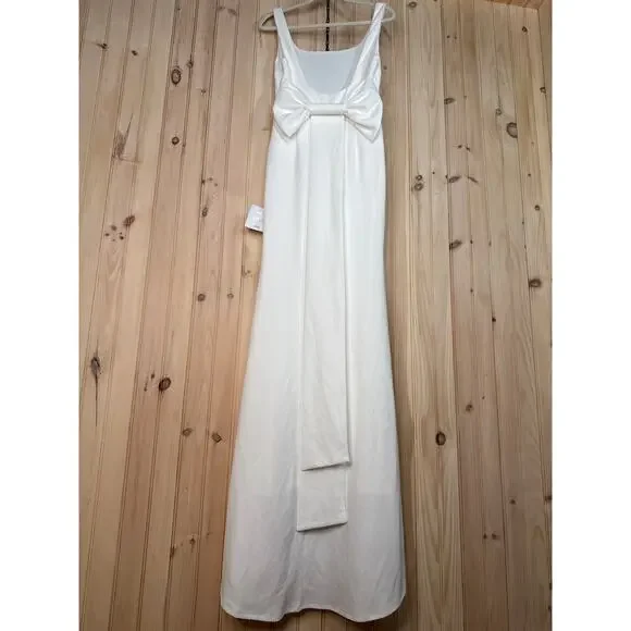 NWT Lulus Loving Fate White Bow Square Neck Backless Maxi Dress Wedding Bride M - Picture 9 of 11